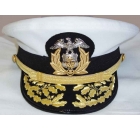 Hand Embroidered White Navy Peak Cap