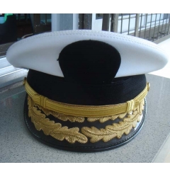 Navy Peak Cap with Plain Badge (White)